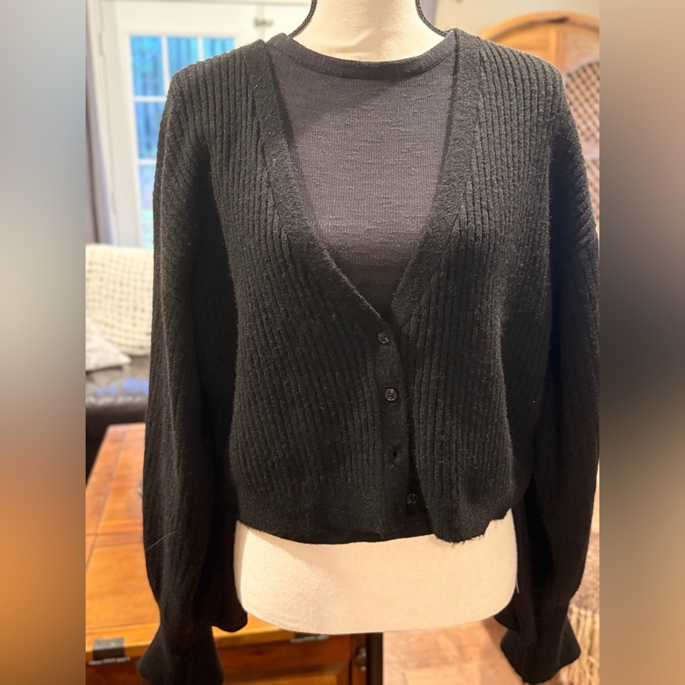 Topshop Black Cropped Cardigan Sweater